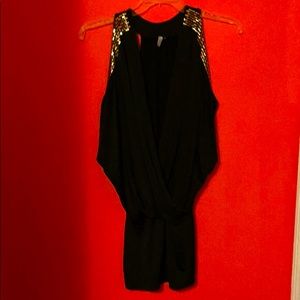 Deep V black mini dress